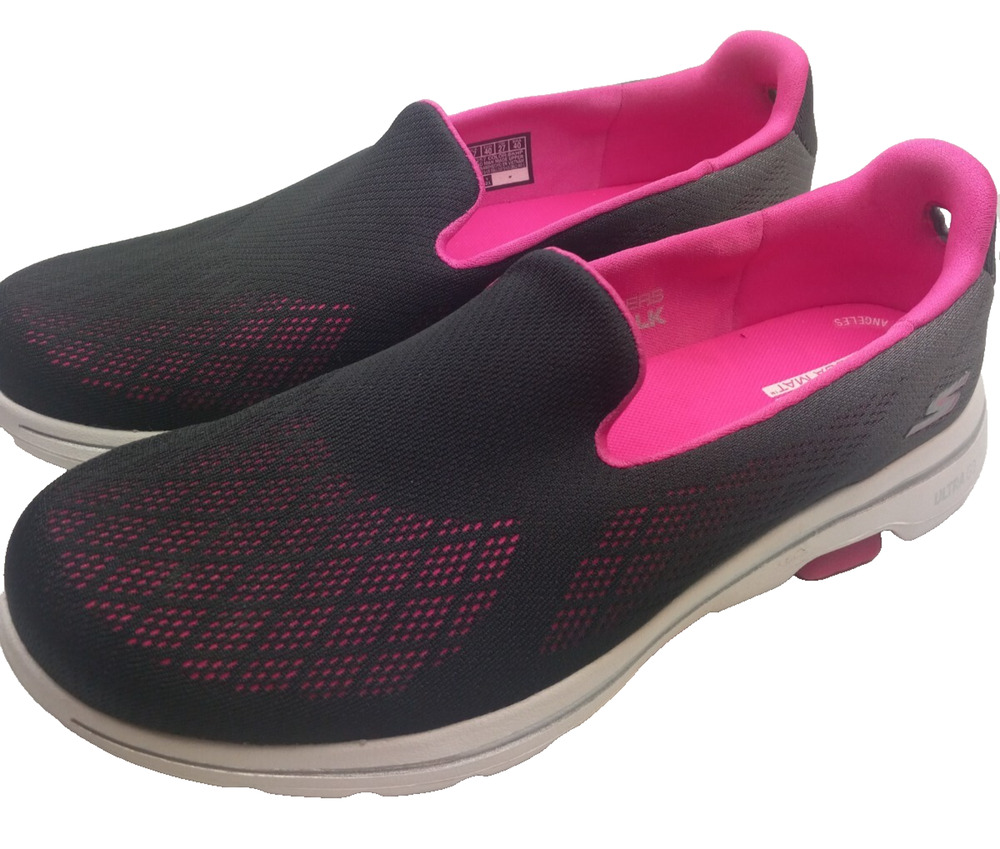 Skechers Go Walk 5 Feeling Alive Womens SZ 10 Slip On Black Hot Pink Shoes